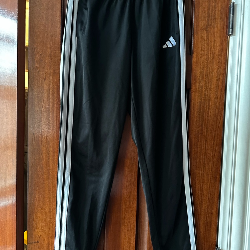 Adidas Kids Black Joggers with White Stripes Black Sweatpants & Joggers Size L